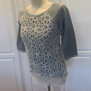 Rue21 Gray French Terry Sweatshirt Fabric Lace Overlay size small